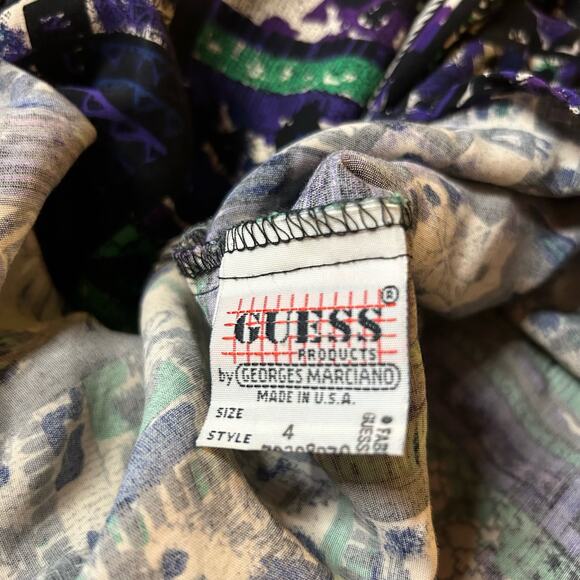 Vtg Guess Georges Marciano Shirt Medium Purple Green Button Up Abstract USA 90s - Picture 3 of 6